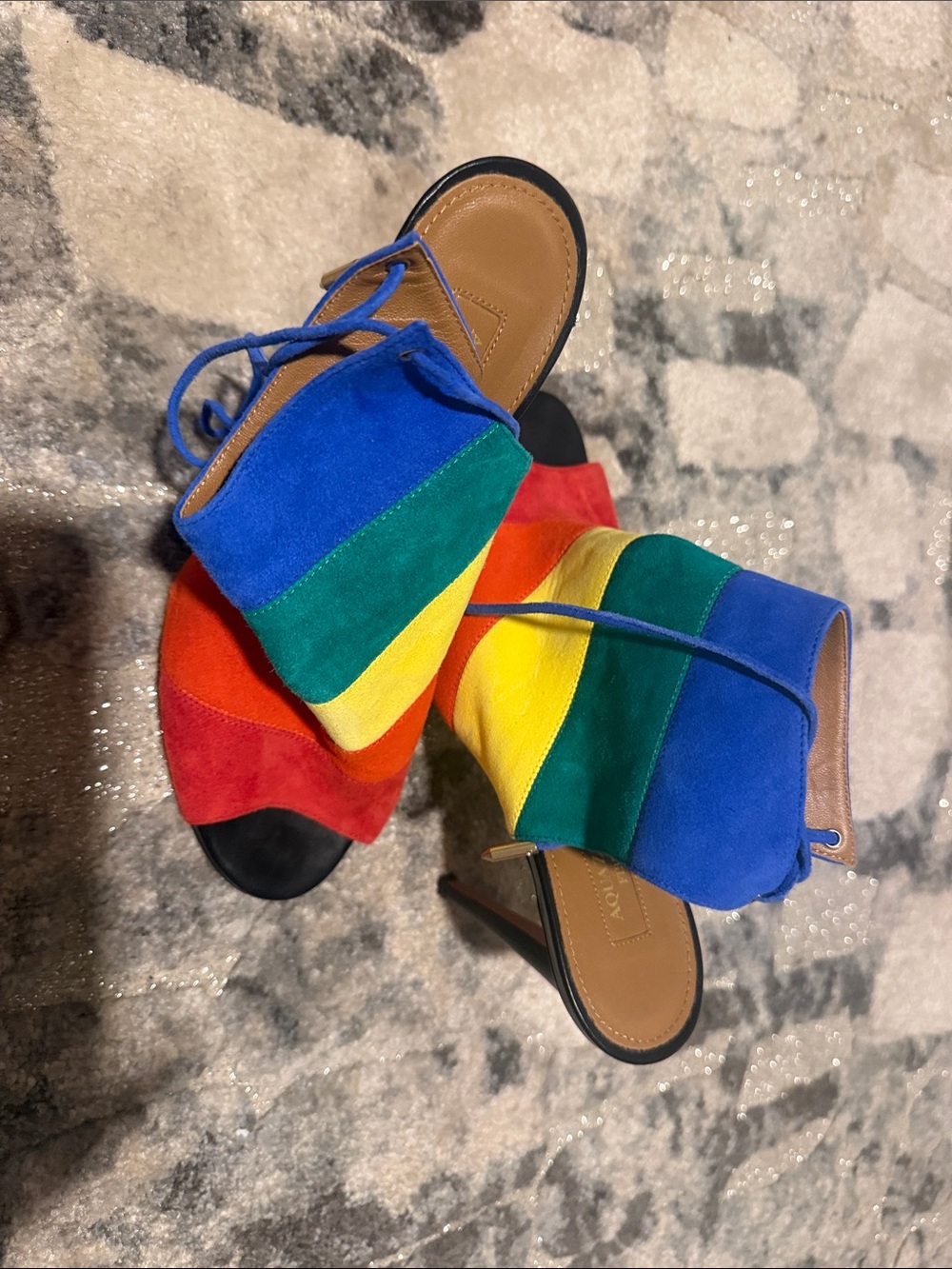 Aquazzura Rainbow Suede Open-Toe Heeled Sandals